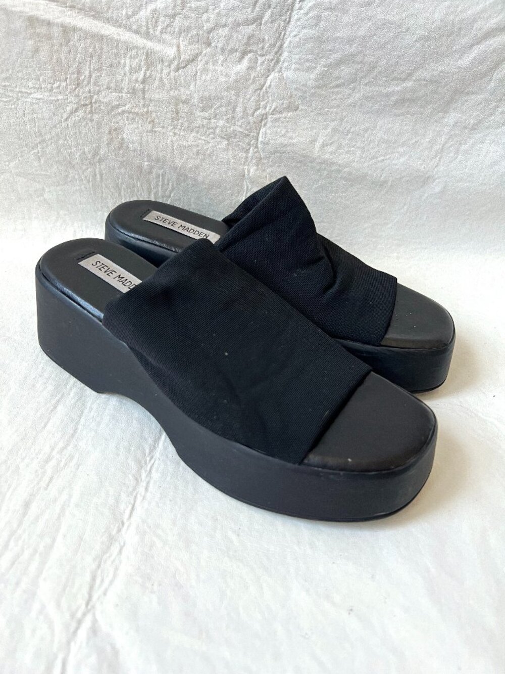 Steve Madden Slinky 30 slide sandals womens 8 black fabric wedge platform y2k